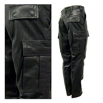パンツ BLACKLISTS Leather Work Cargo Pants Drawstring Pleats Zip Leather Cargo Pants
